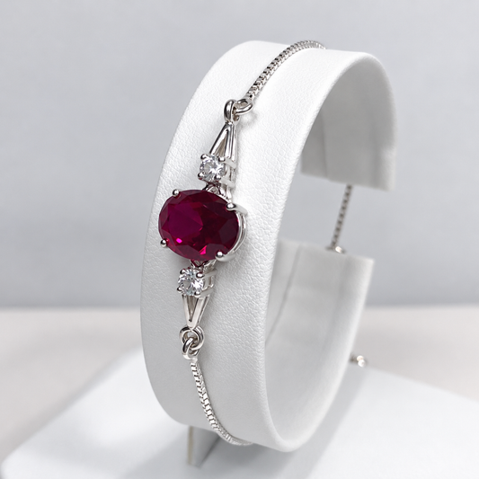 3.5ct Oval Ruby & White Sapphire Adjustable Bolo Bracelet
