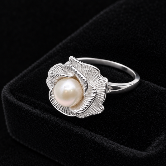 Freshwater Pearl Sculptural Floral Ring in Sterling Silver
