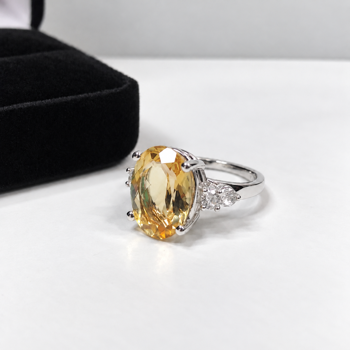 6ctw Oval Golden Citrine & White Sapphire Ring