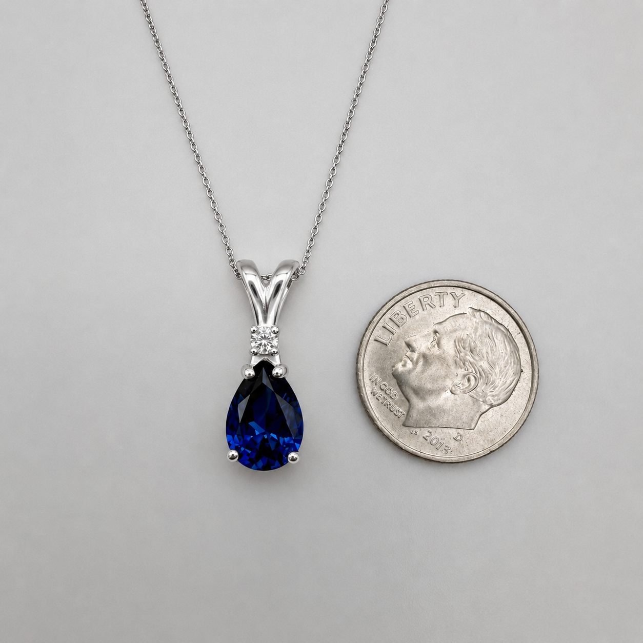2.5 Ct Pear Cut Sapphire & Diamond Pendant Necklace