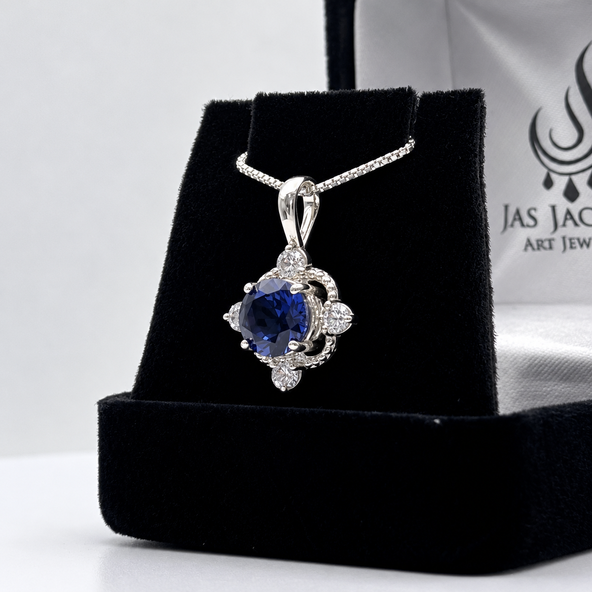 2.4ctw Blue Sapphire & White Sapphire Pendant Necklace