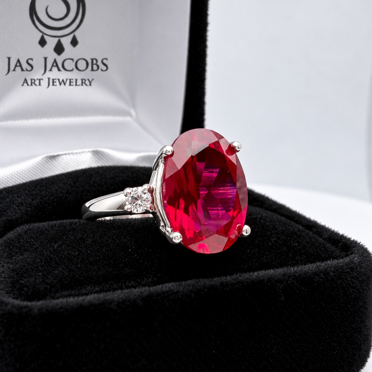 7.3ctw Oval Ruby & White Sapphire Statement Ring