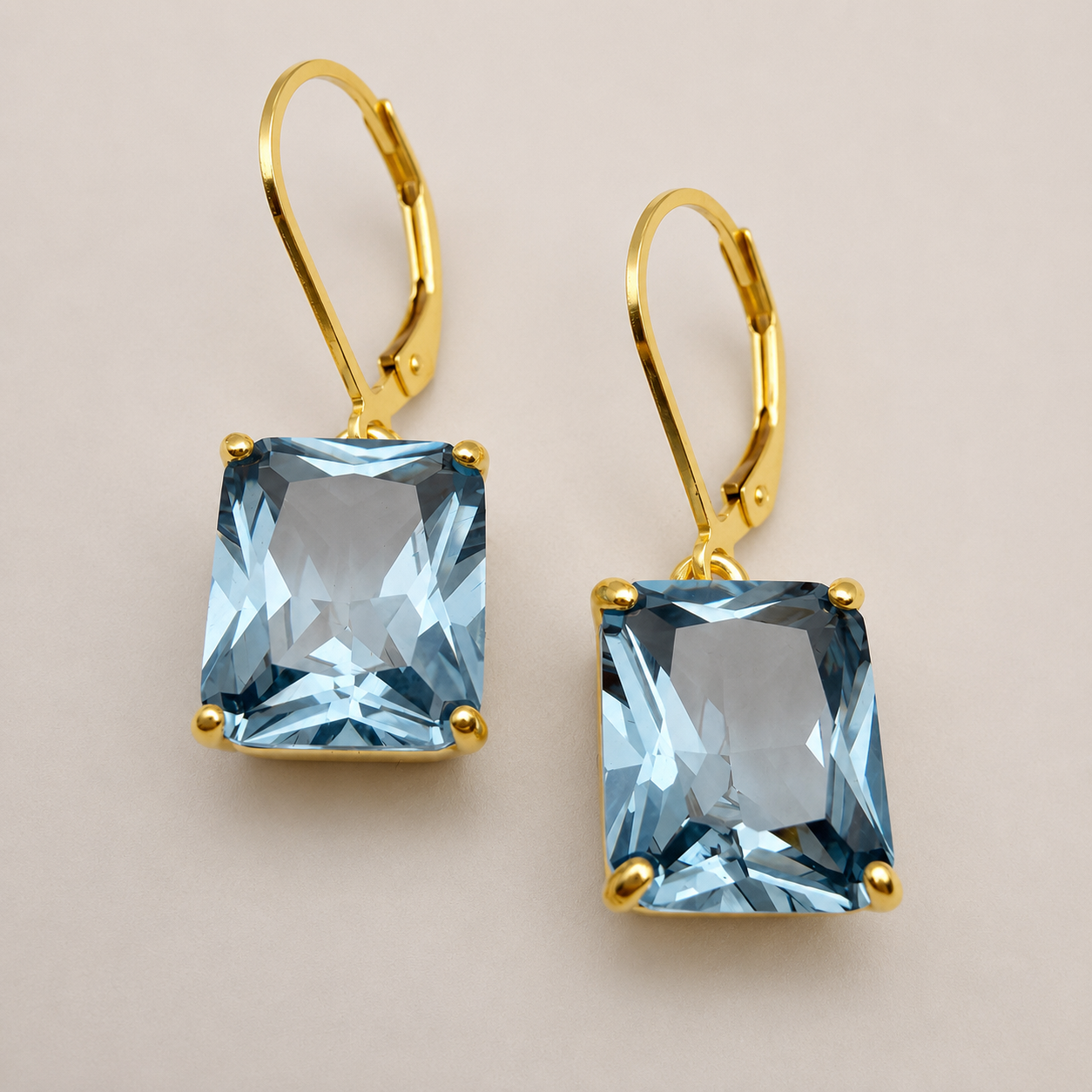12ctw Emerald Cut Blue Spinel Earrings | Statement Dangle Earrings | Blue Gemstone Leverback Earrings