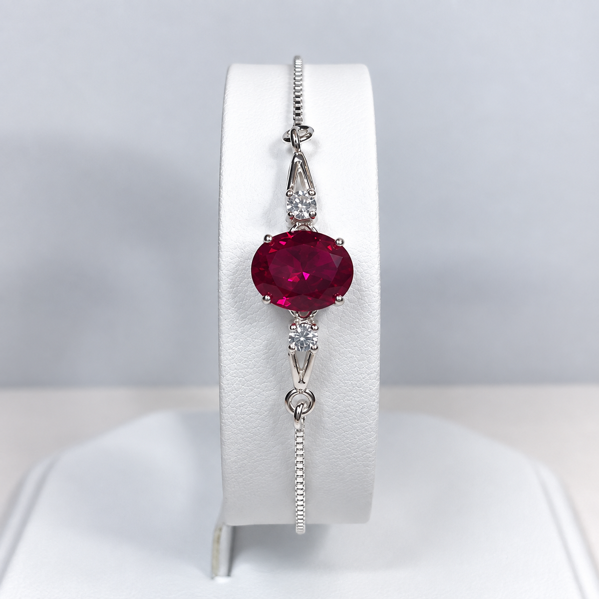 3.5ct Oval Ruby & White Sapphire Adjustable Bolo Bracelet