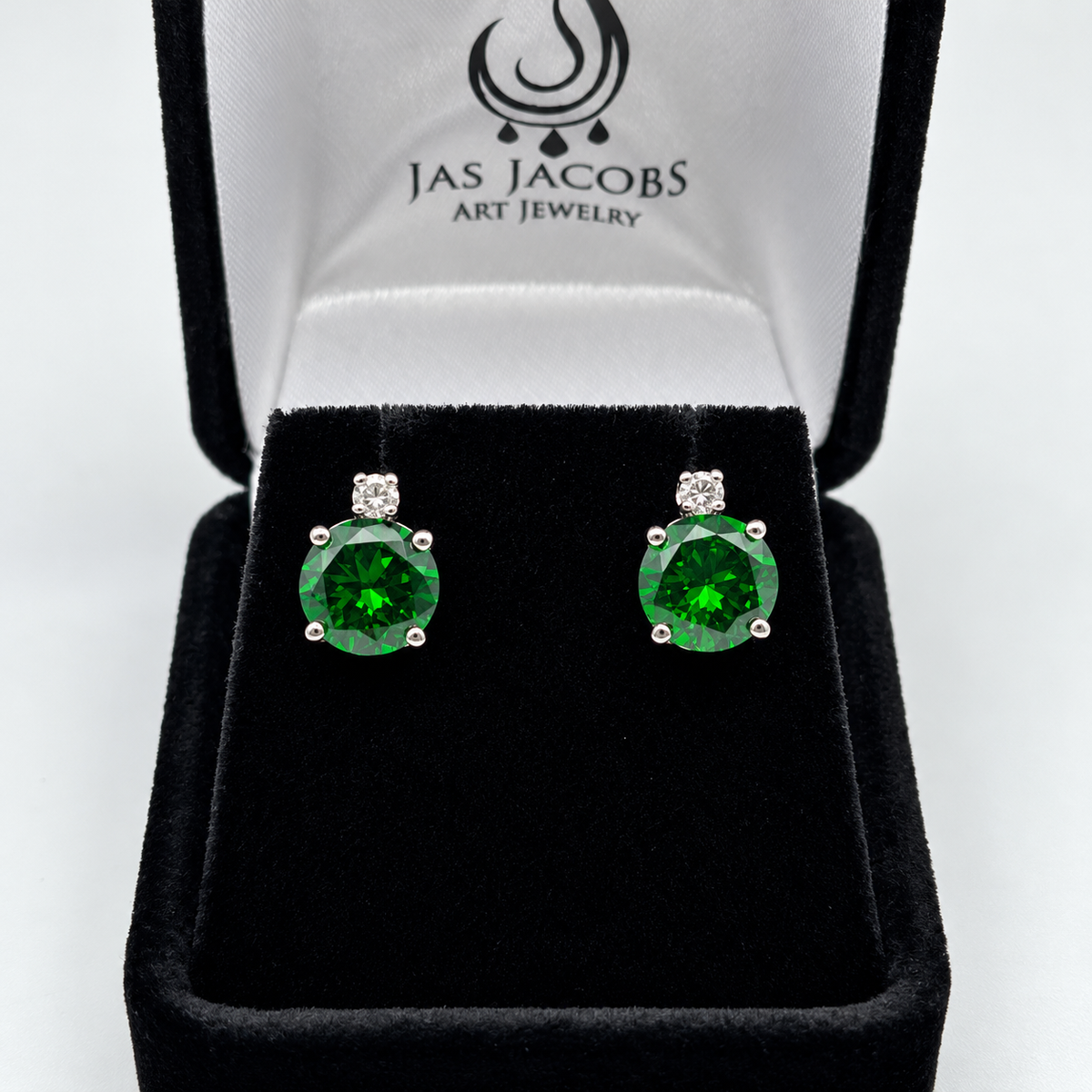 3.3ctw Round Emerald & White Sapphire Stud Earrings