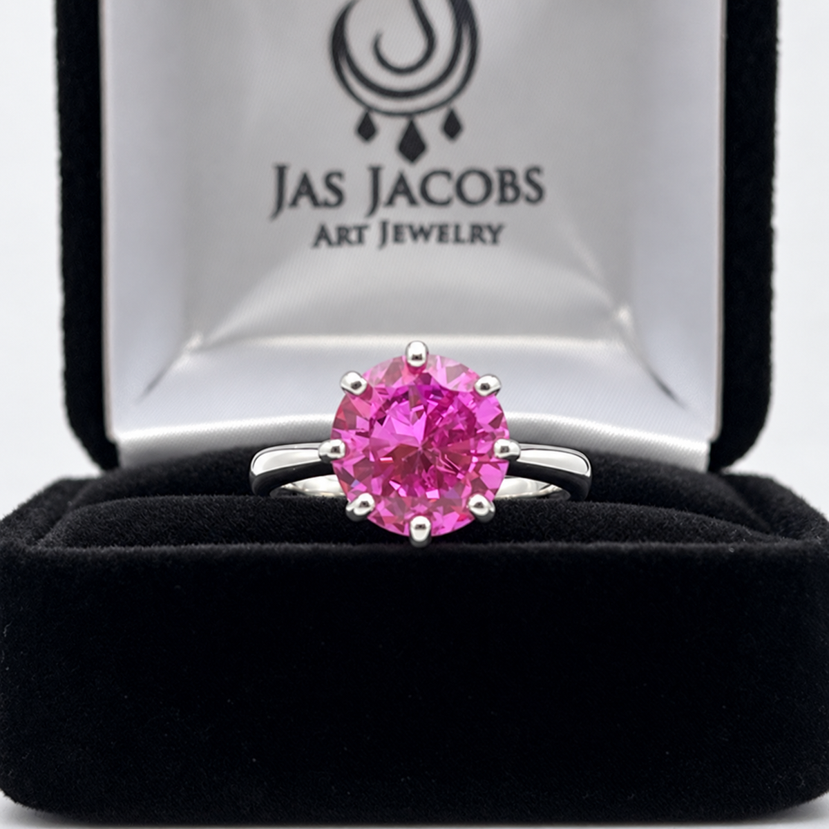 10mm Round Pink Sapphire Art Deco Crown Ring
