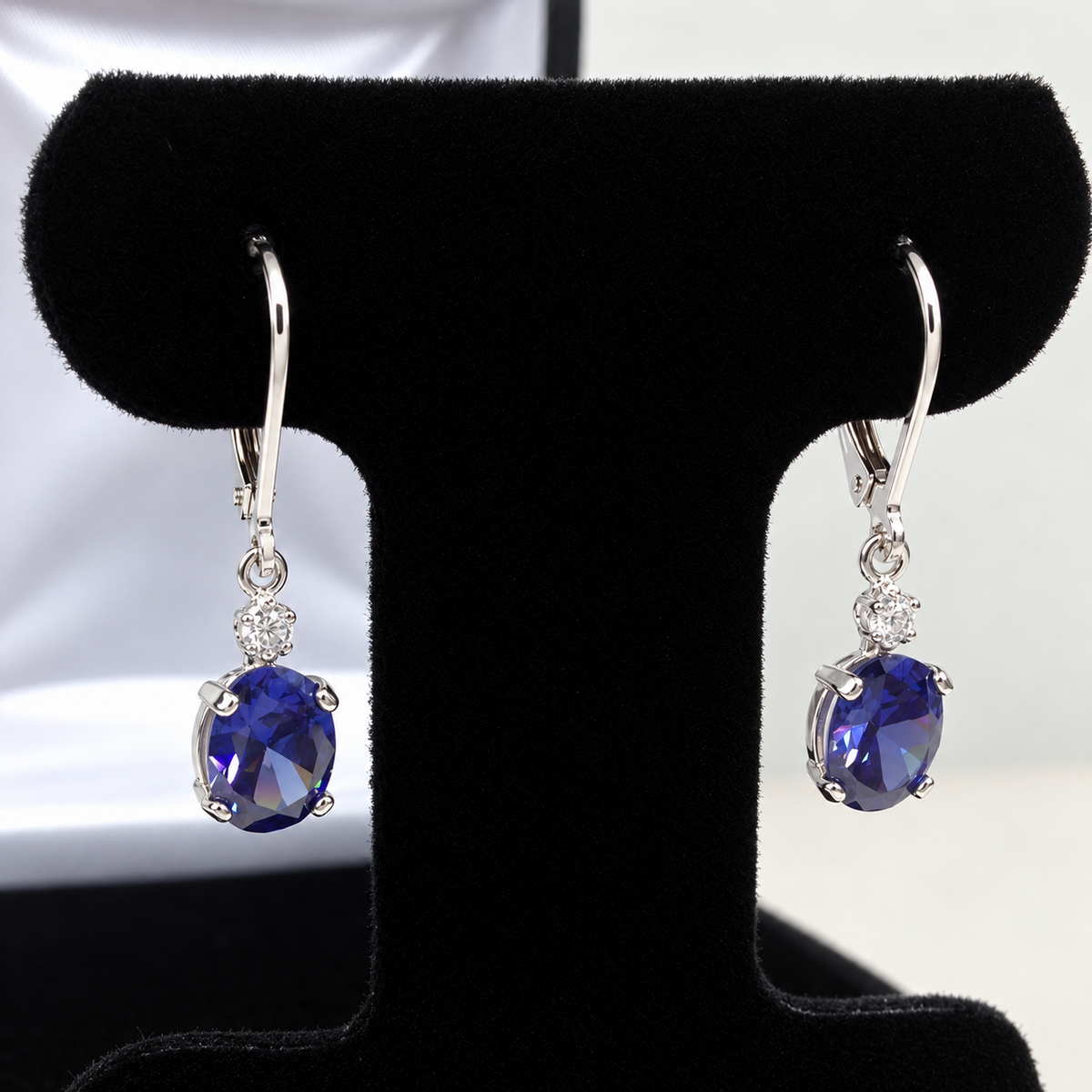 2.3ctw Oval Tanzanite & White Sapphire Drop Earrings
