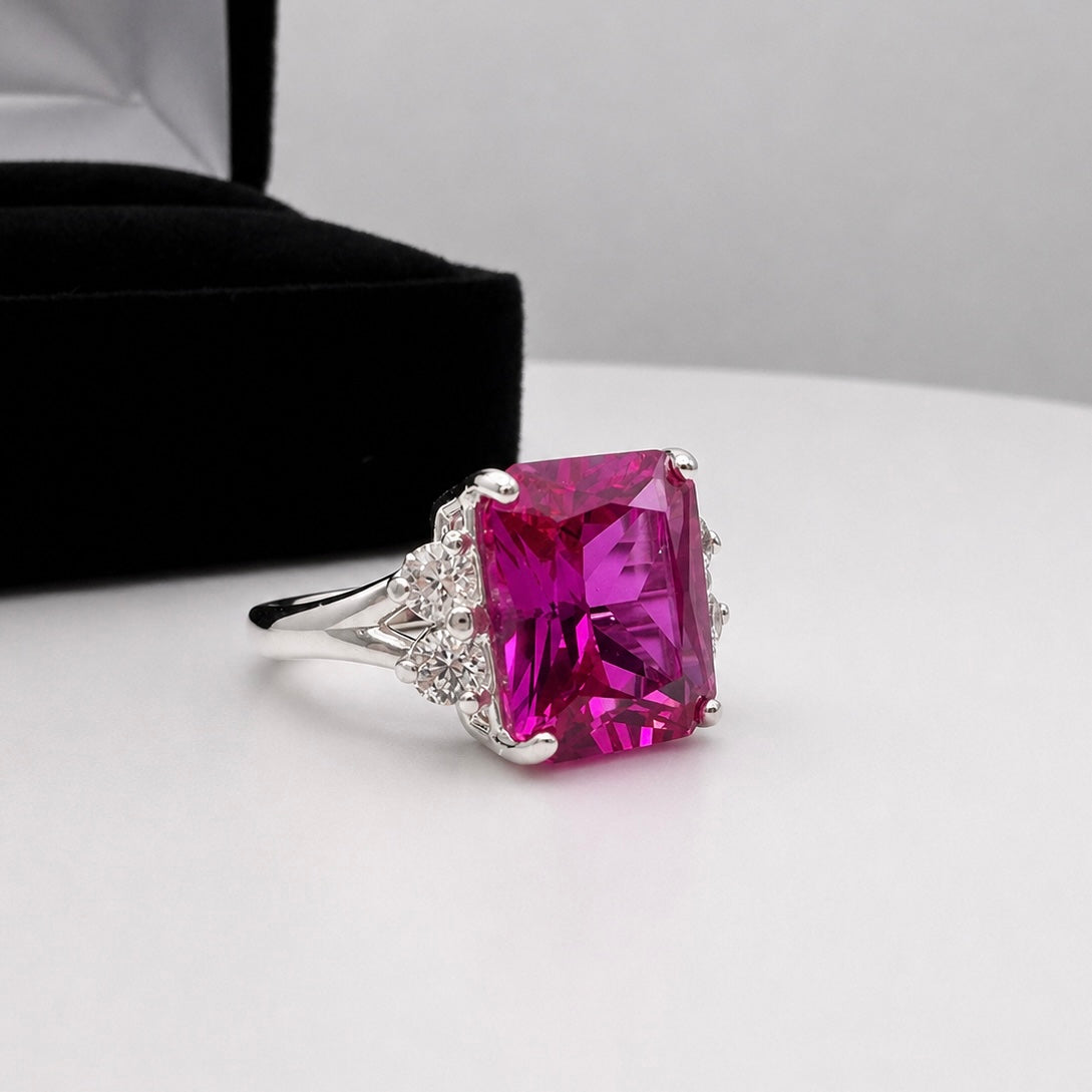 6ct Emerald Cut Pink Sapphire Diamond Ring