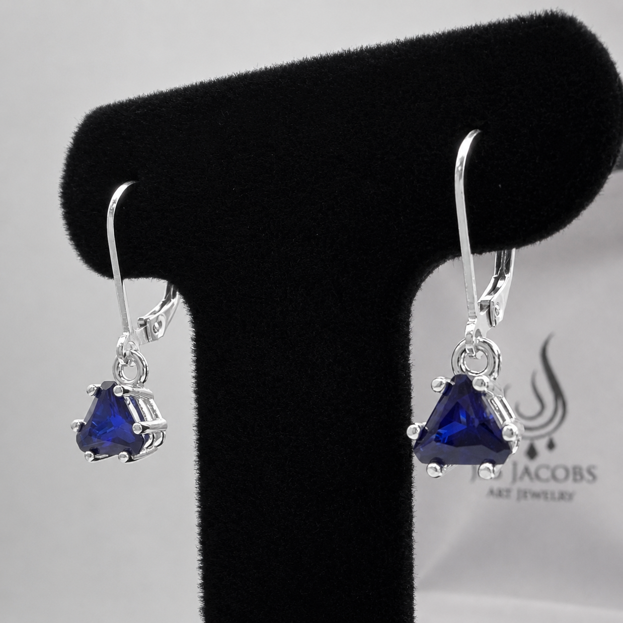 2 CTW Blue Sapphire Trilliant Drop Earrings