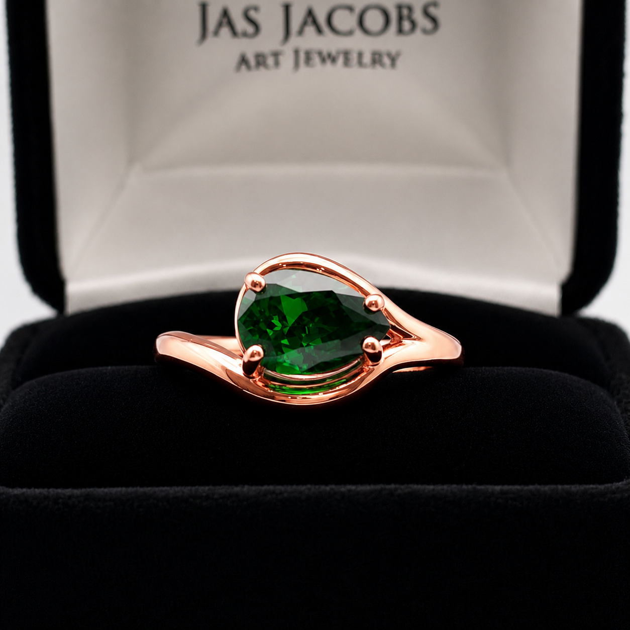 Pear Cut Emerald Ring in White Gold, Yellow Gold or Rose Gold | Side Set Emerald Solitaire Ring | Custom Made May Birthstone Ring