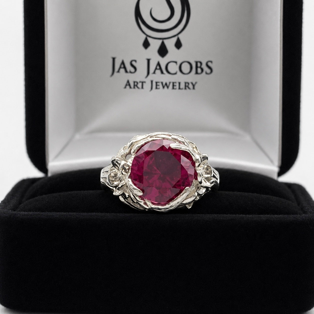 4ct Ruby Floral Ring in Sterling Silver | Sculptural Floral Botanical Statement Ring | Nature Inspired Ruby Jewelry
