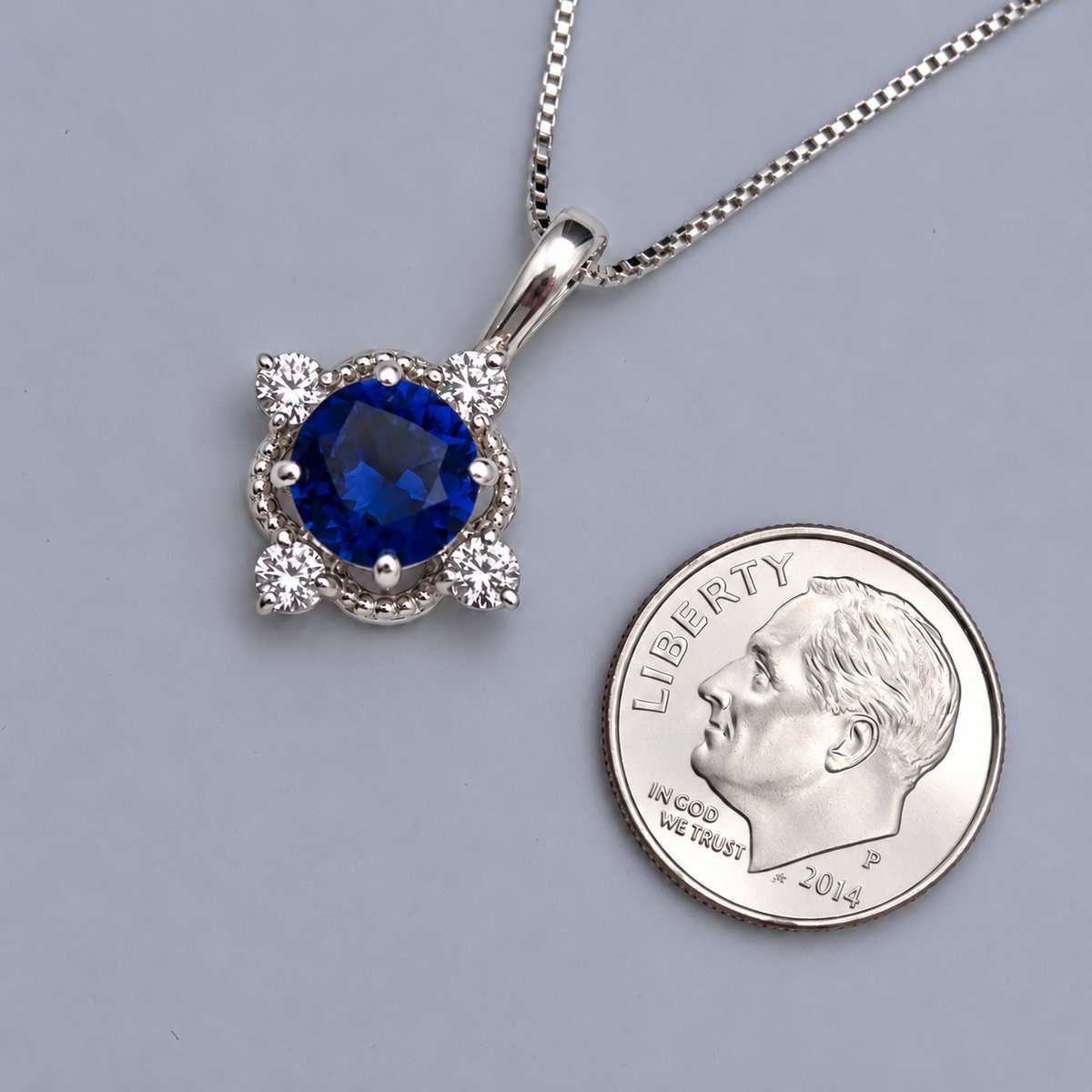 2.4ctw Blue Sapphire & White Sapphire Pendant Necklace