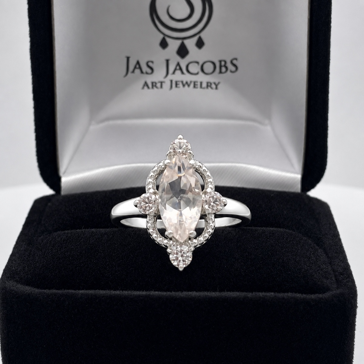 2.5ctw Marquise Rose Quartz & White Sapphire Navette Ring