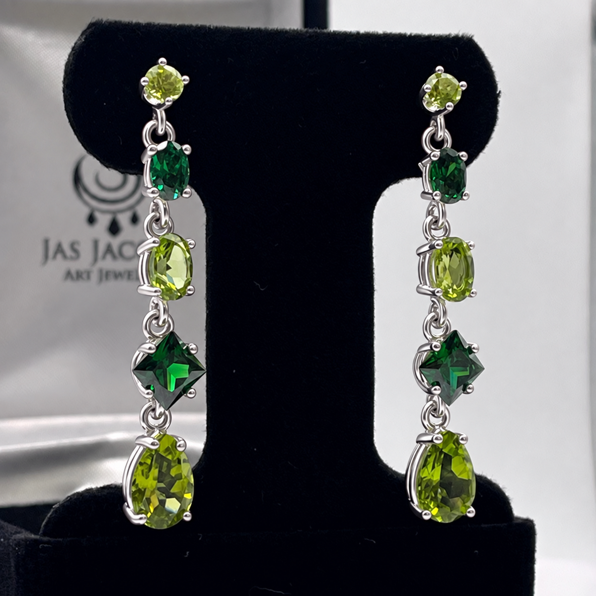 9.26ctw Multi Cut Emerald & Peridot Drop Earrings