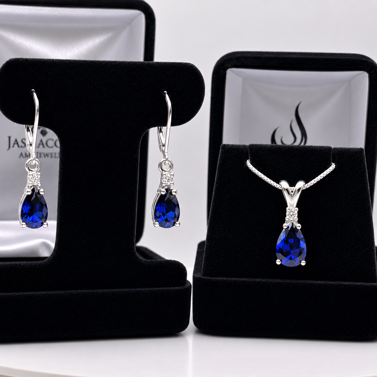 5.5 CTW Pear Cut Blue & White Sapphire Jewelry Set