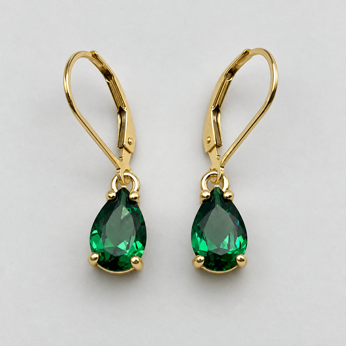 3ctw Pear Cut Emerald Drop Earrings | Solid Gold