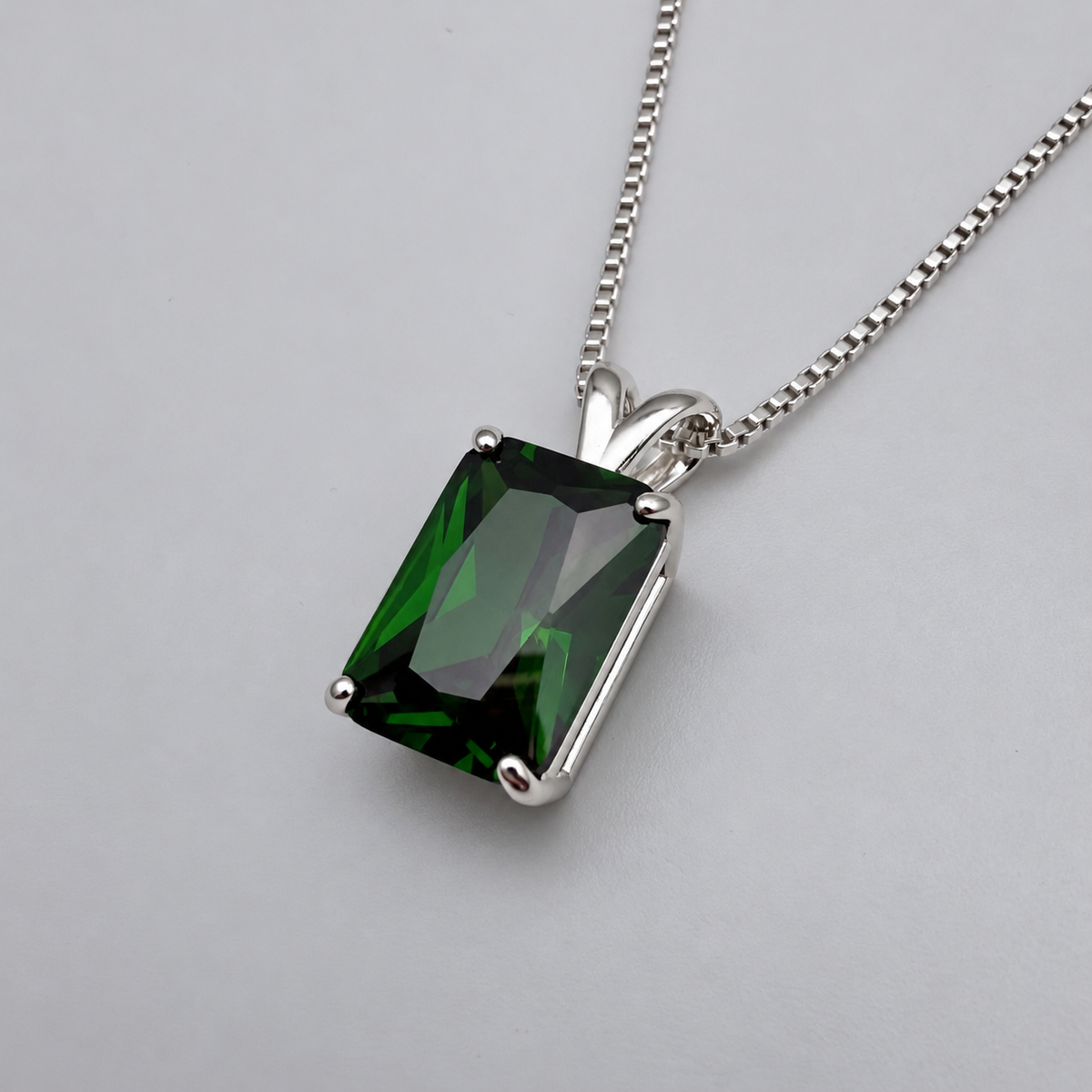 7ct Emerald Cut Simulated Emerald Pendant Necklace