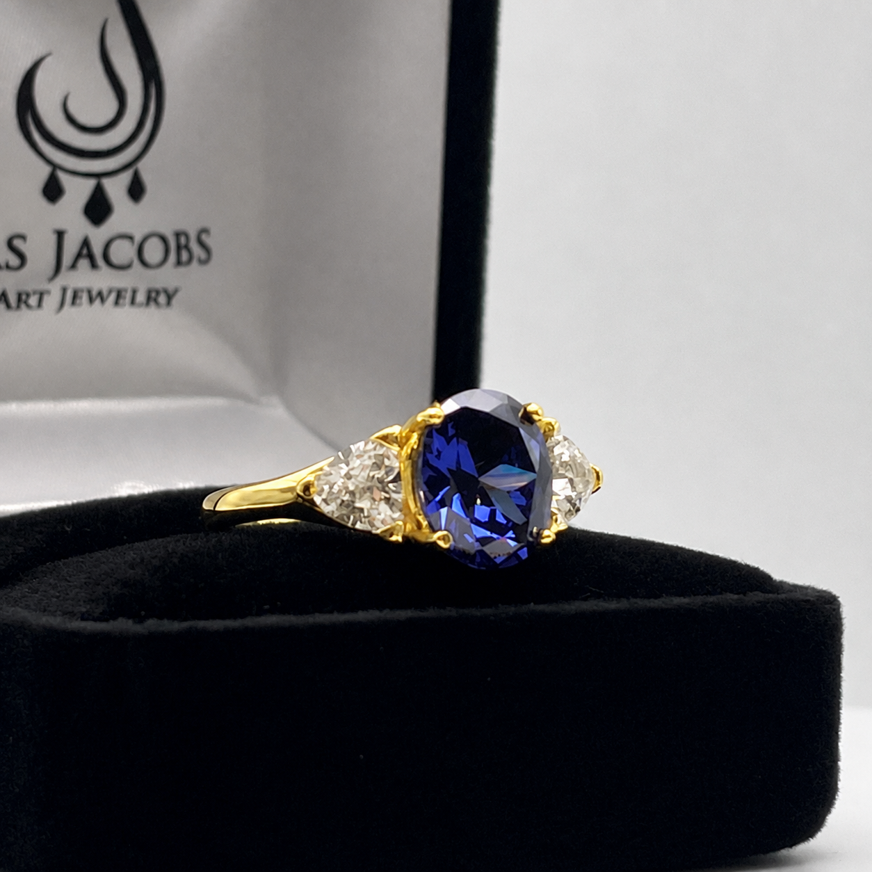 4ctw Oval Cut Tanzanite & White Sapphire Art Deco Ring