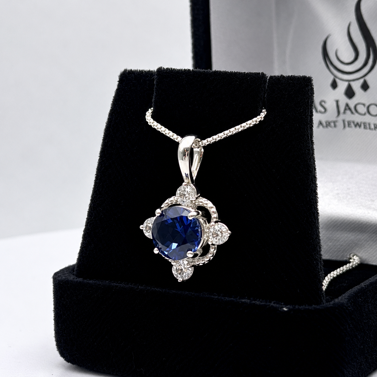 2.4ctw Blue Sapphire & White Sapphire Pendant Necklace