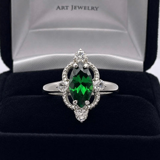 2.2ctw Marquise Cut Simulated Emerald & White Sapphire Ring