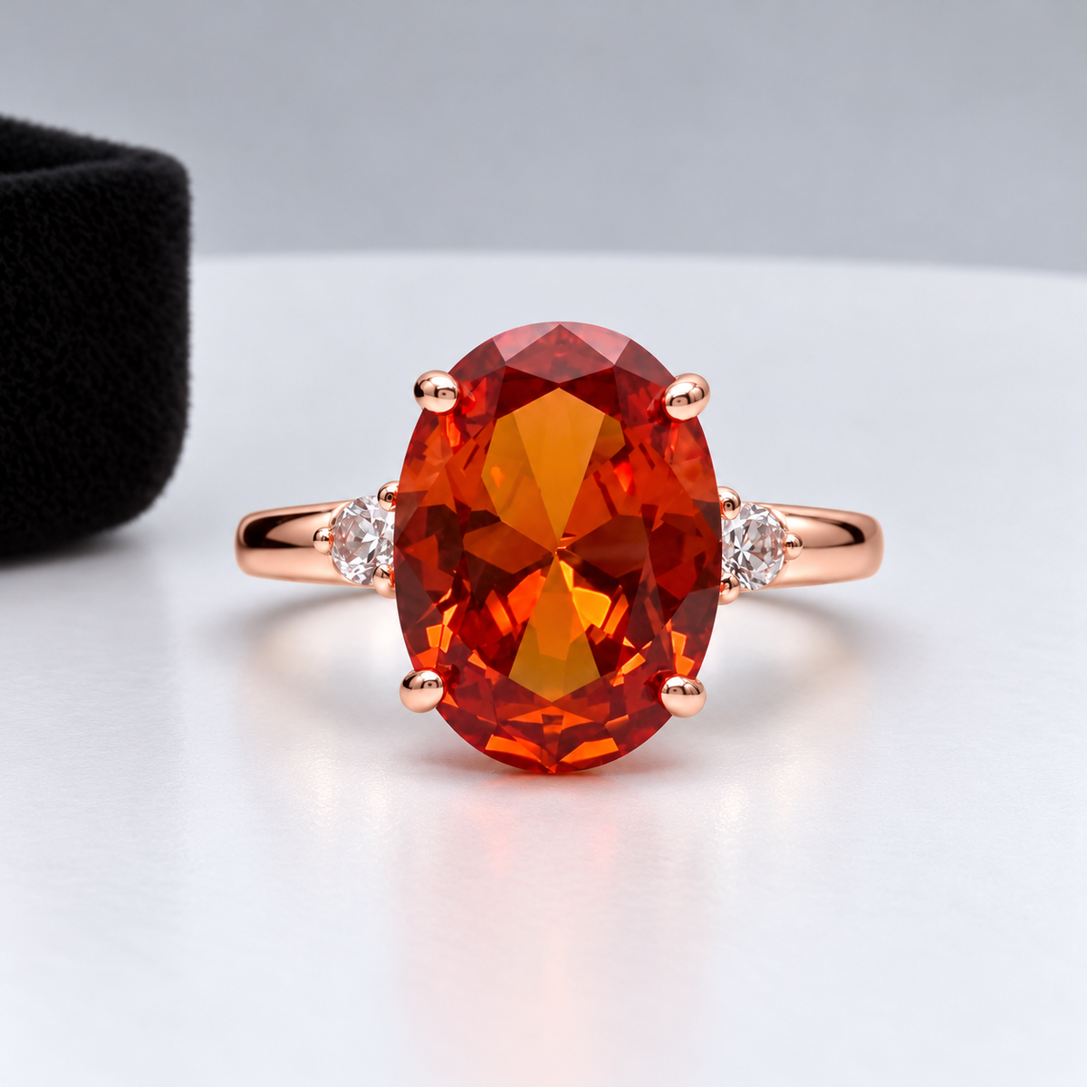 8ct Oval Cut Orange Padparadscha Sapphire & White Sapphire Statement Ring