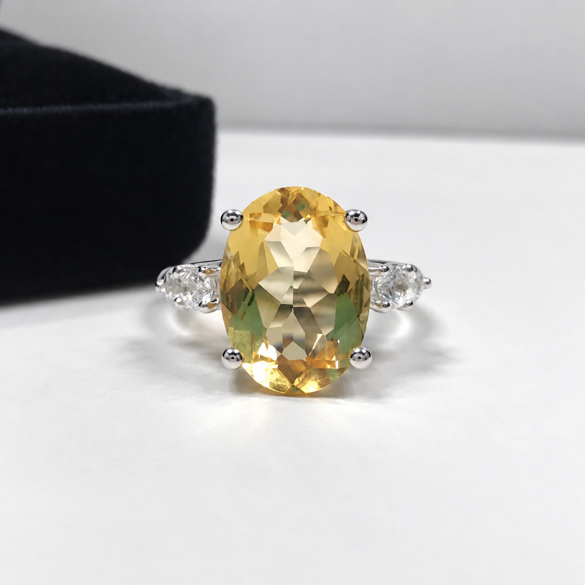 6ctw Oval Golden Citrine & White Sapphire Ring