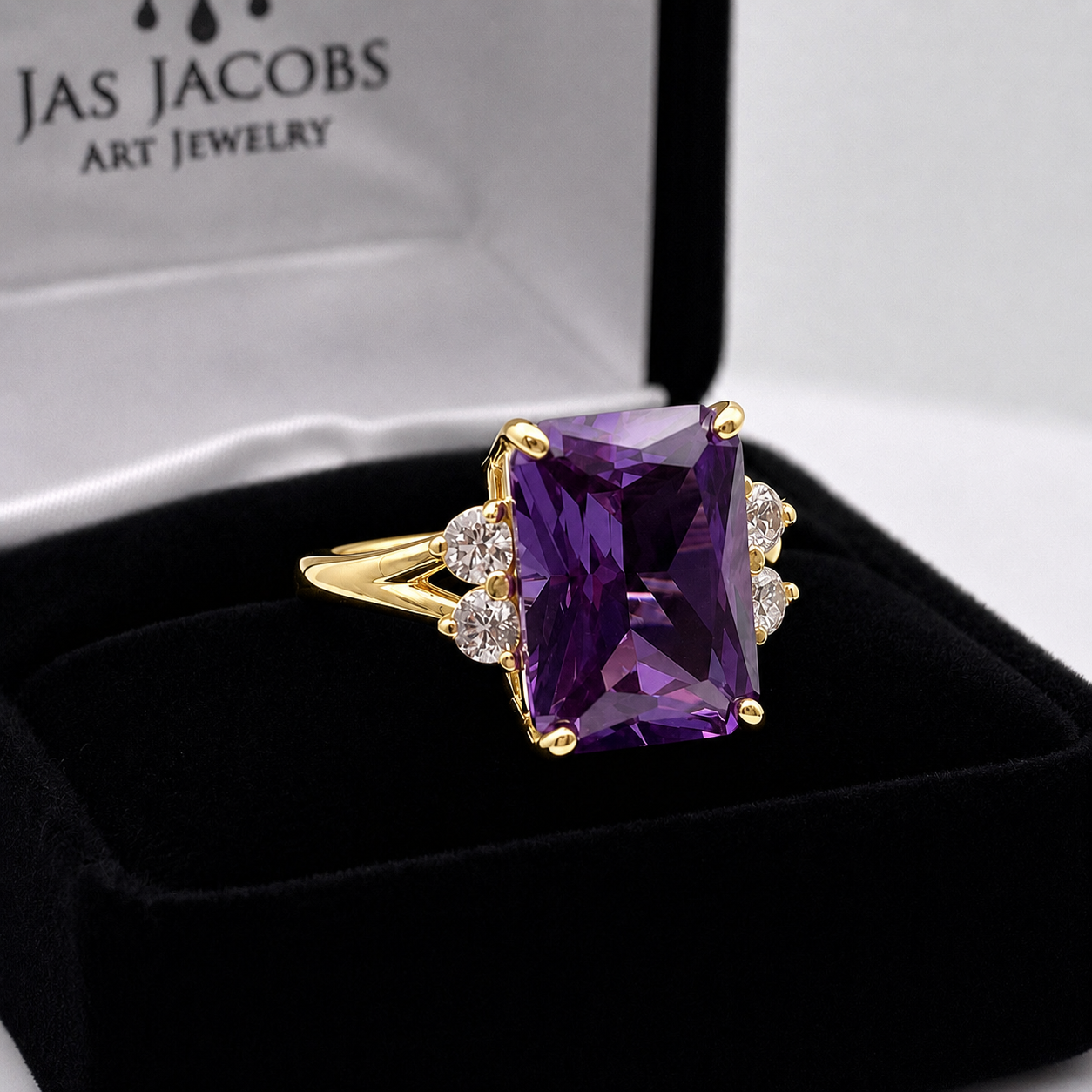 8ct Color Change Alexandrite Sapphire Ring | Emerald Cut Diamond Accent Ring | Made to Order in 10k, 14k Gold or Sterling Silver