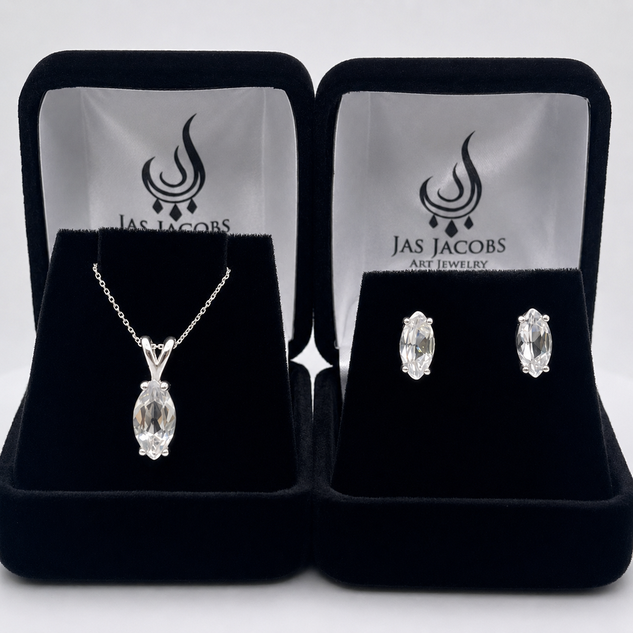 4.5ctw Marquise Cut Colorless White Sapphire Pendant & Stud Earring Jewelry Set