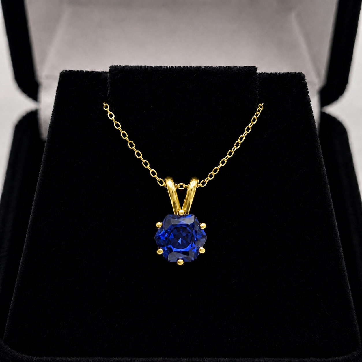 1.2CT Hexagon Cut Blue Sapphire Solitaire Necklace
