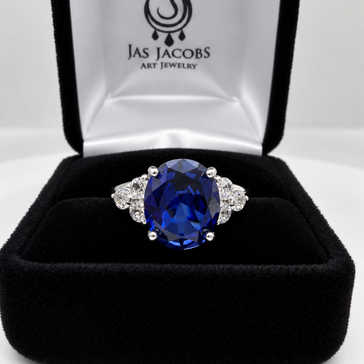 6.78ctw Oval Blue Sapphire & White Sapphire Cluster Statement Ring