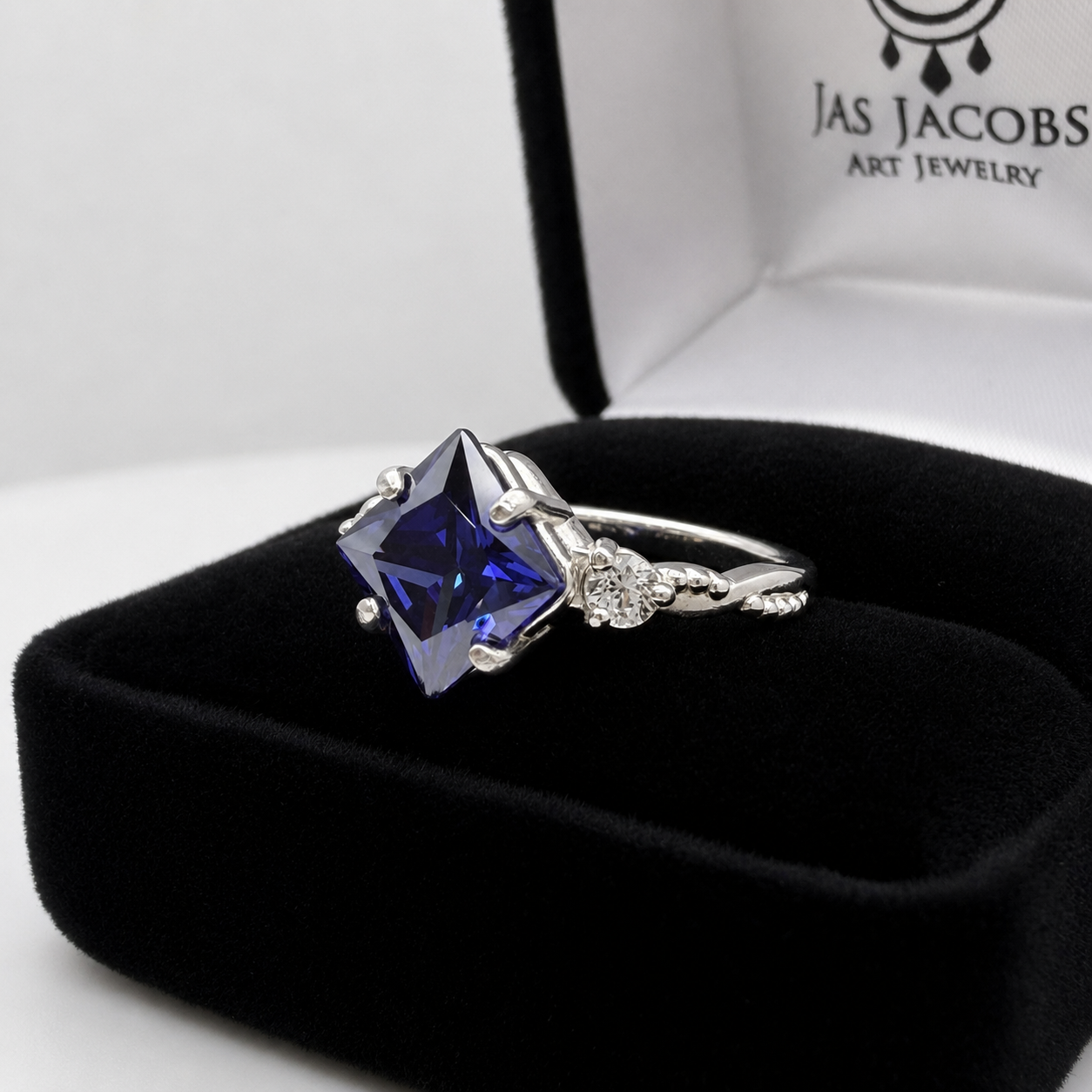 Princess Cut Blue Sapphire & Diamond Ring | Made to Order in Sterling Silver, 10K or 14K White, Yellow & Rose Gold
