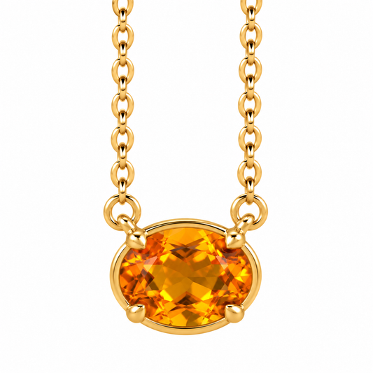 1.2ct Natural Citrine Necklace – East-West Oval Solitaire