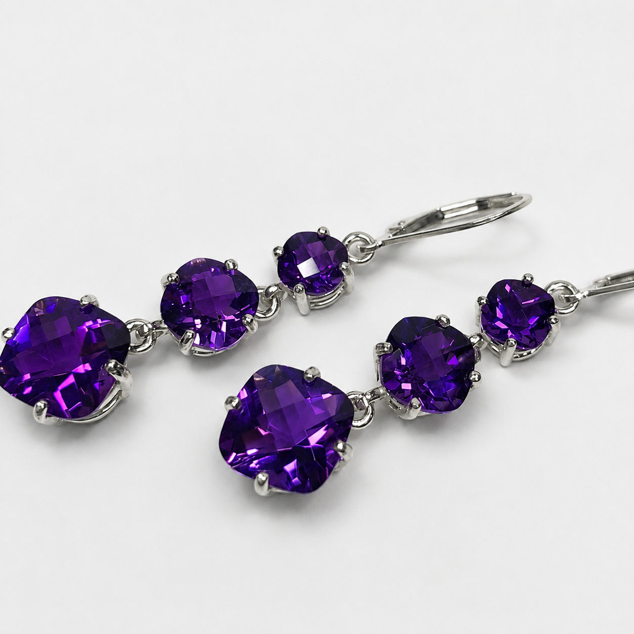 12ctw Cushion Cut Amethyst Cascade Earrings | Multi Stone Dangle Earrings