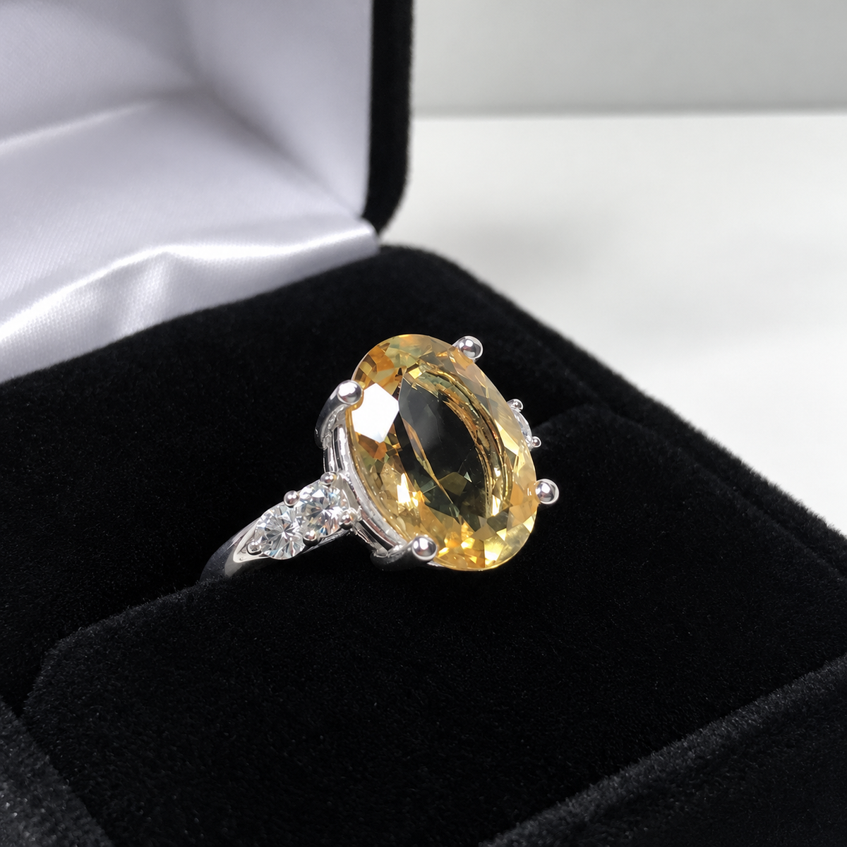 6ctw Oval Golden Citrine & White Sapphire Ring