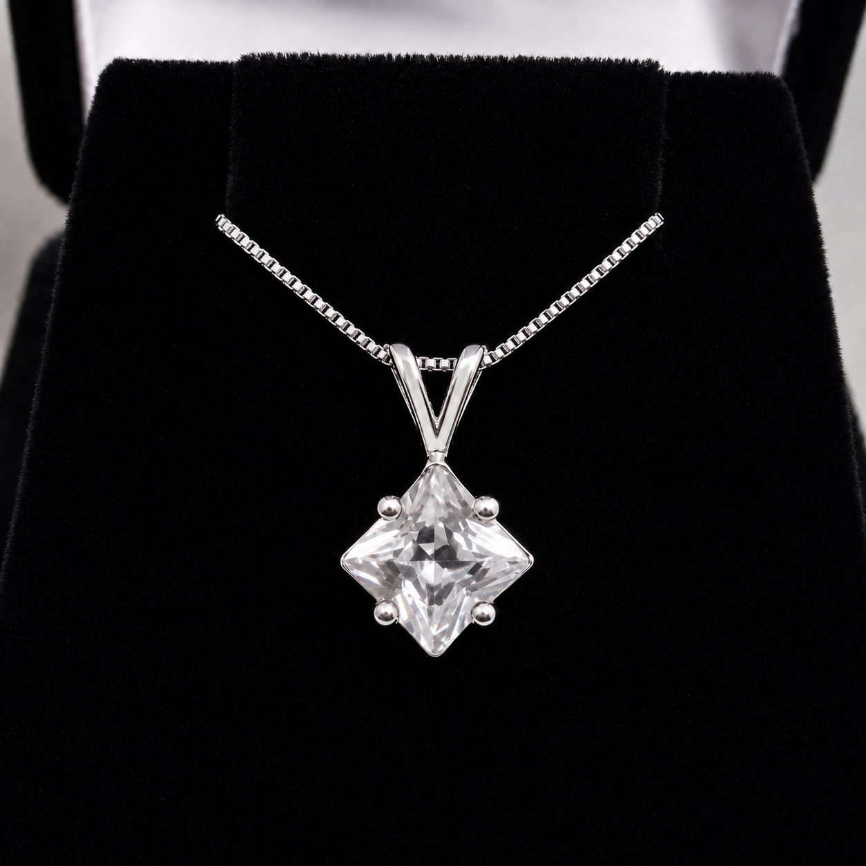 1.2 Ct Princess Cut White Sapphire Solitaire Pendant Necklace