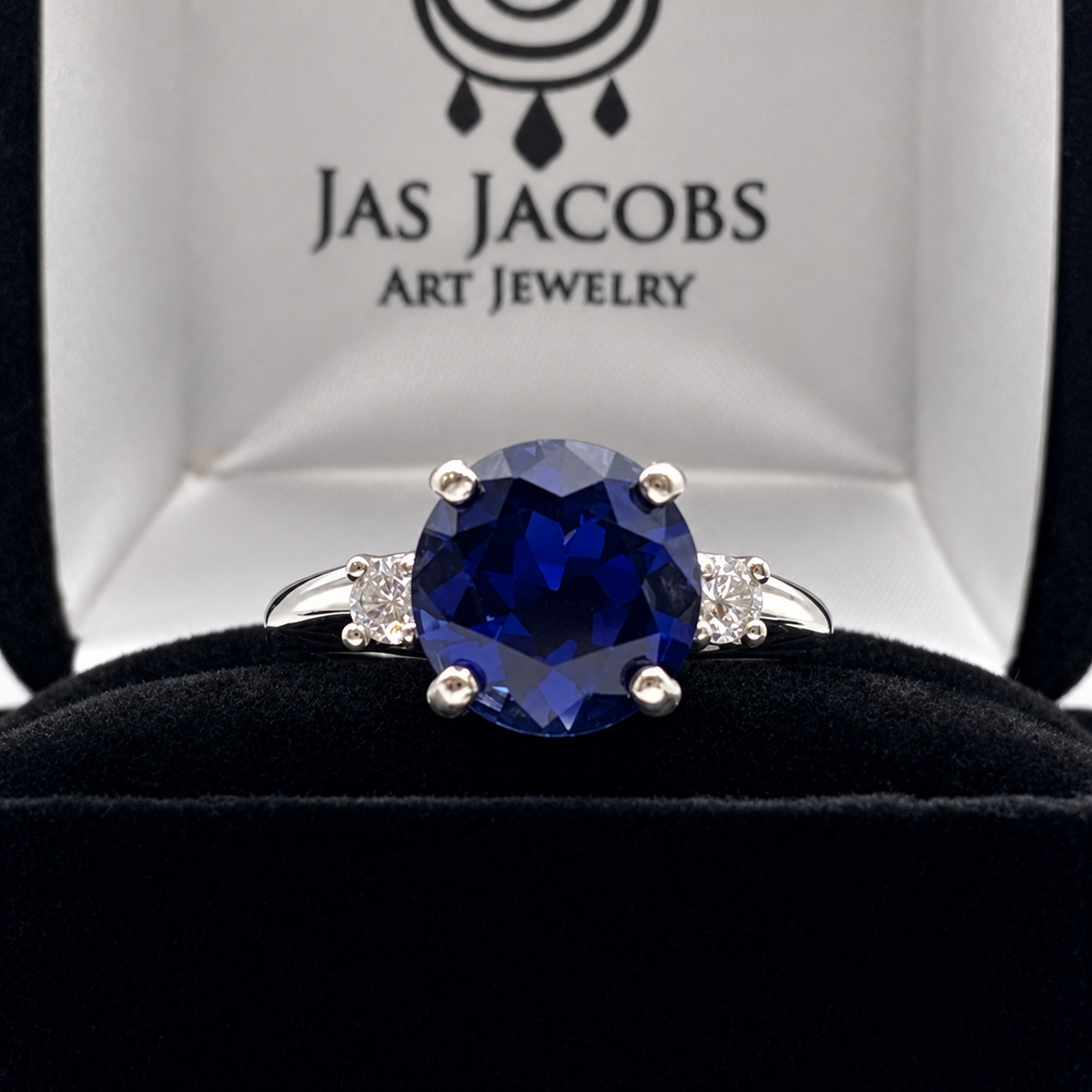 4.5ct Round Blue Sapphire & White Sapphire Statement Ring