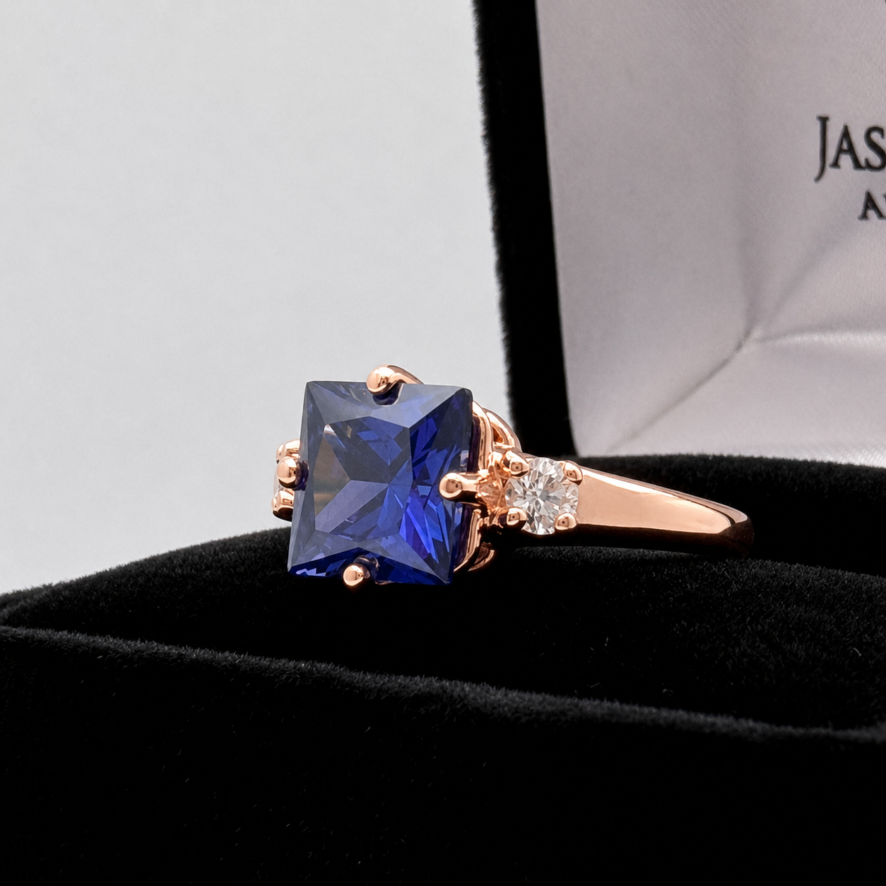 Princess Cut Simulated Tanzanite & White Sapphire Art Deco Ring