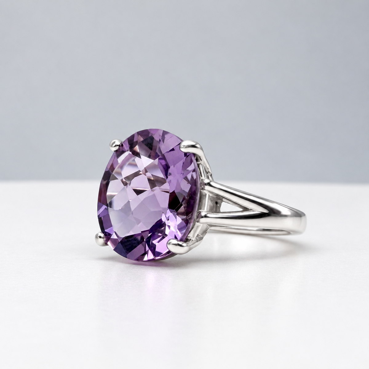 4.5ct Oval Rose de France Amethyst Ring in Sterling Silver