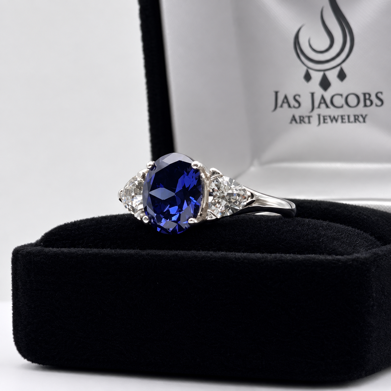 4ctw Oval Cut Tanzanite & White Sapphire Art Deco Ring