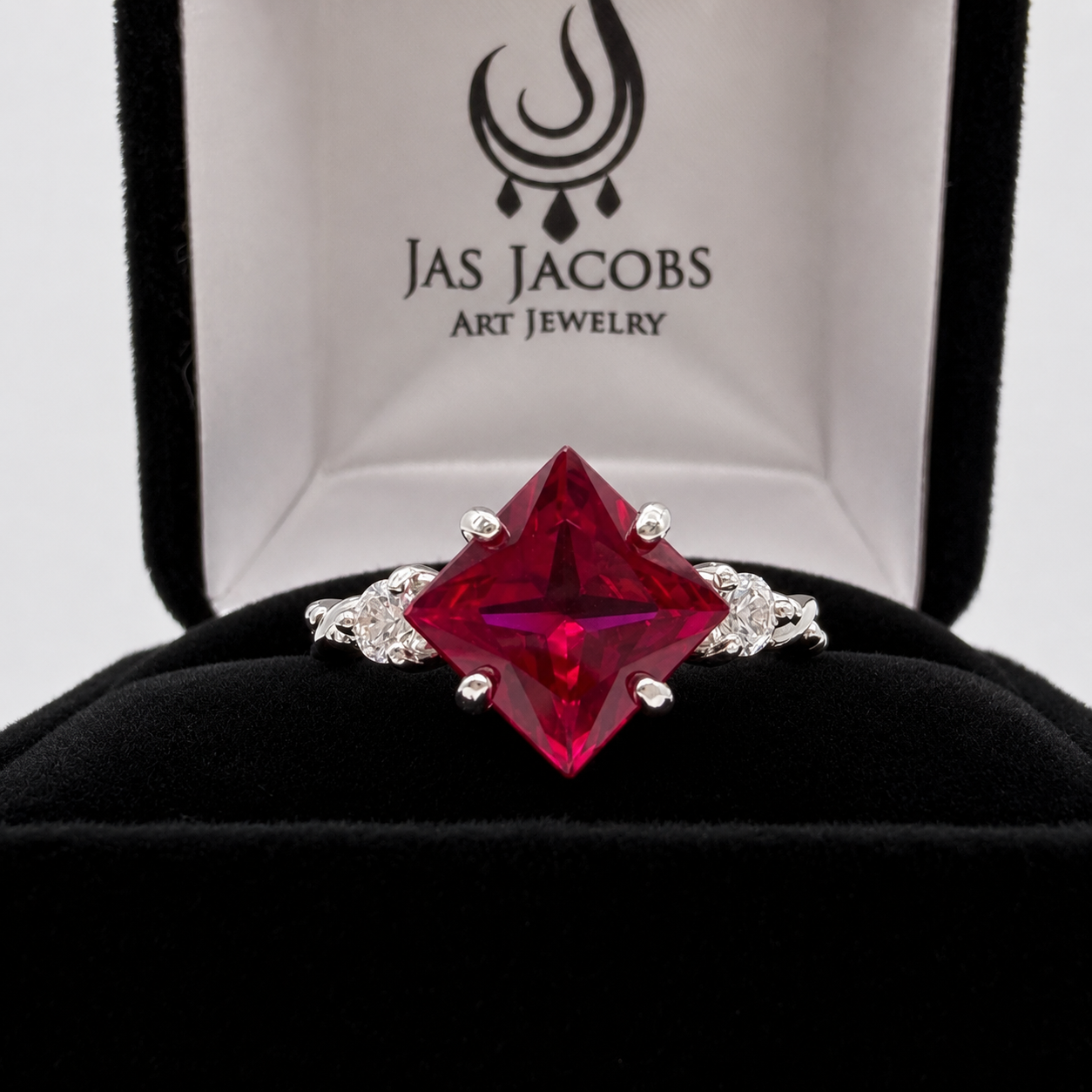 3.16 CTW Princess Cut Ruby & Diamond Ring | Vintage-Inspired Engagement Ring | Available in Sterling Silver & 10K or 14K Gold