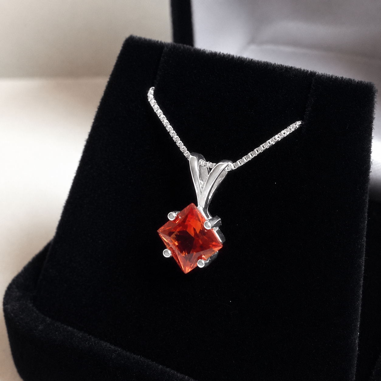 1.2ct Princess Cut Orange Padparadscha Sapphire Solitaire Pendant Necklace