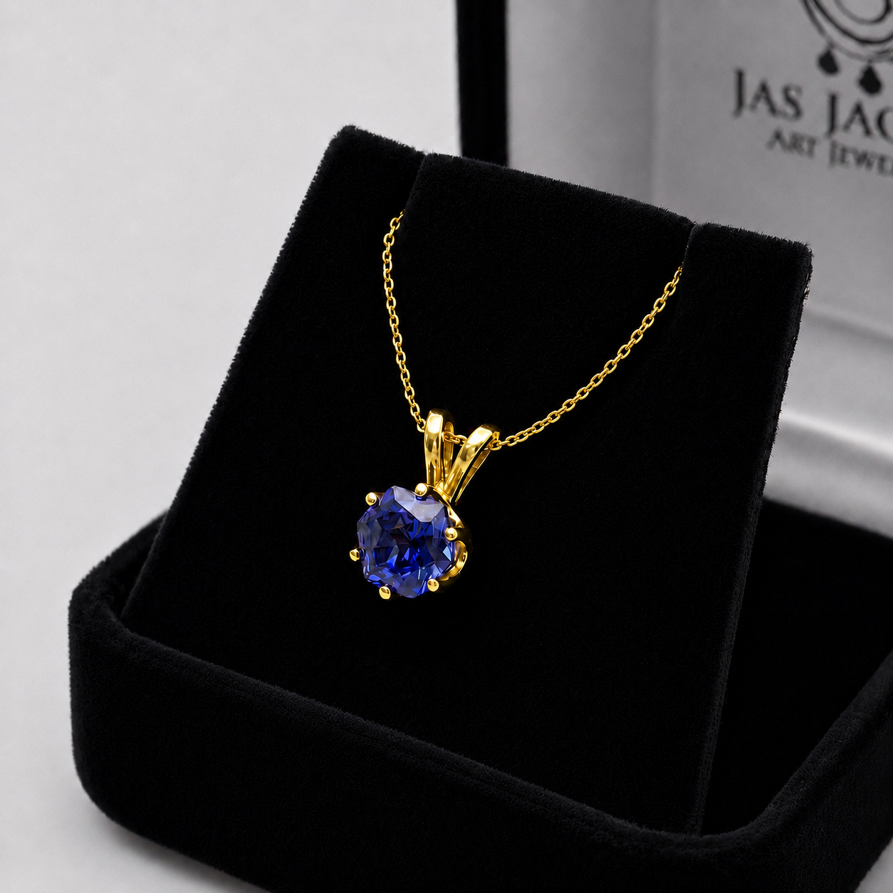 1.2CT Hexagon Cut Blue Sapphire Solitaire Necklace