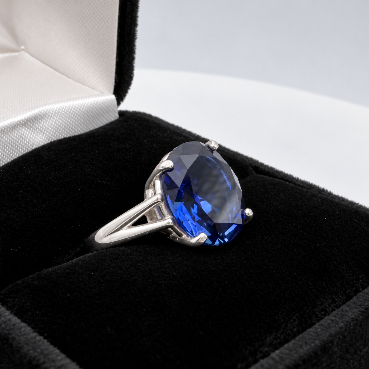 5ct Oval Cut Blue Sapphire Split Shank Ring