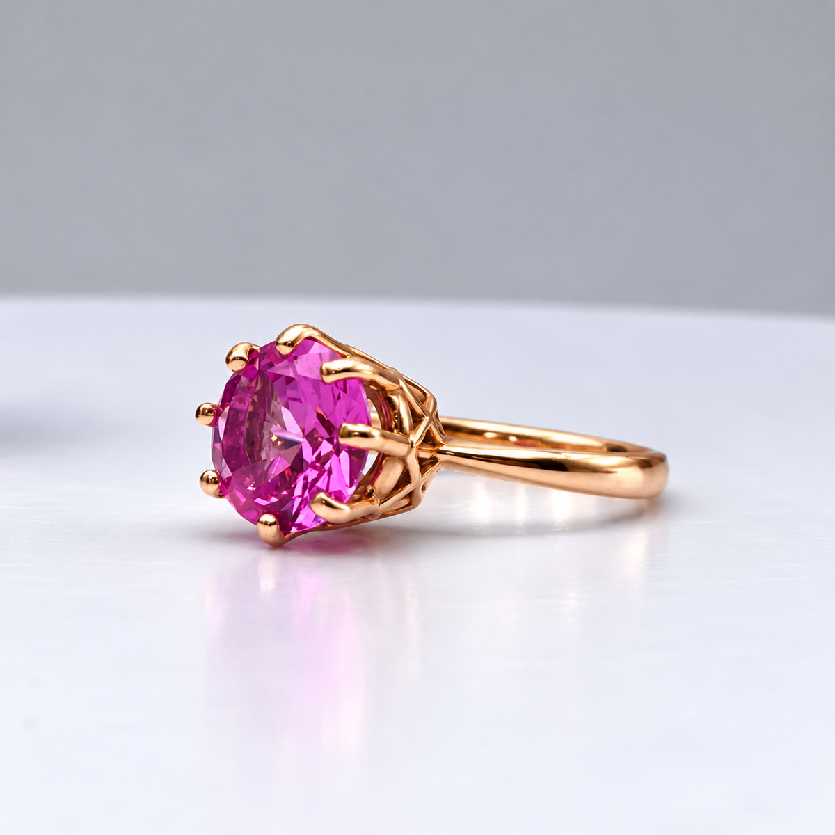 10mm Round Pink Sapphire Art Deco Crown Ring