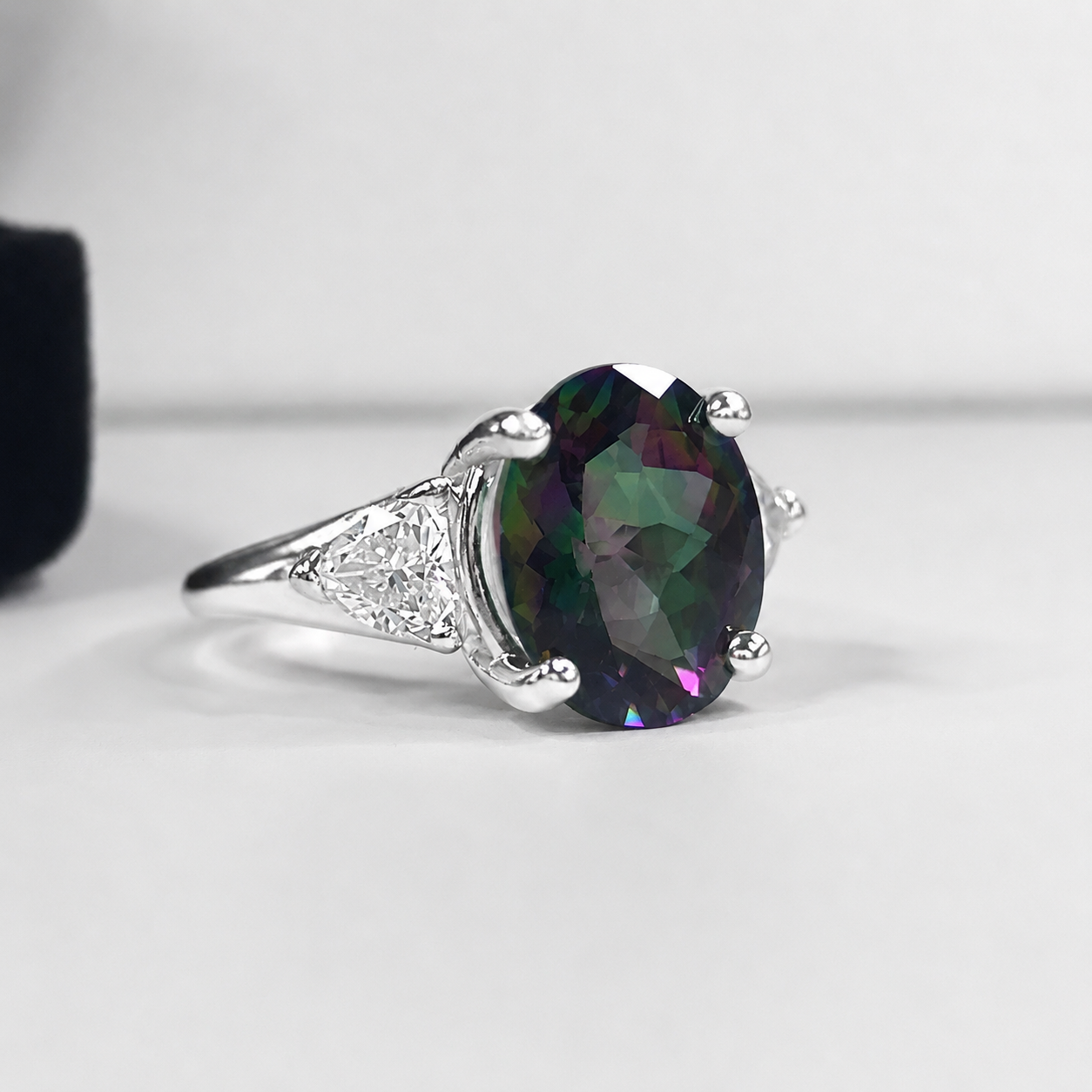 6ctw Rainbow Mystic Topaz Ring | White Sapphire Trillions | Three Stone Ring