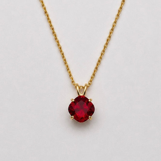 2.5CT Cushion Cut Ruby Pendant Necklace | Solitaire Ruby Necklace