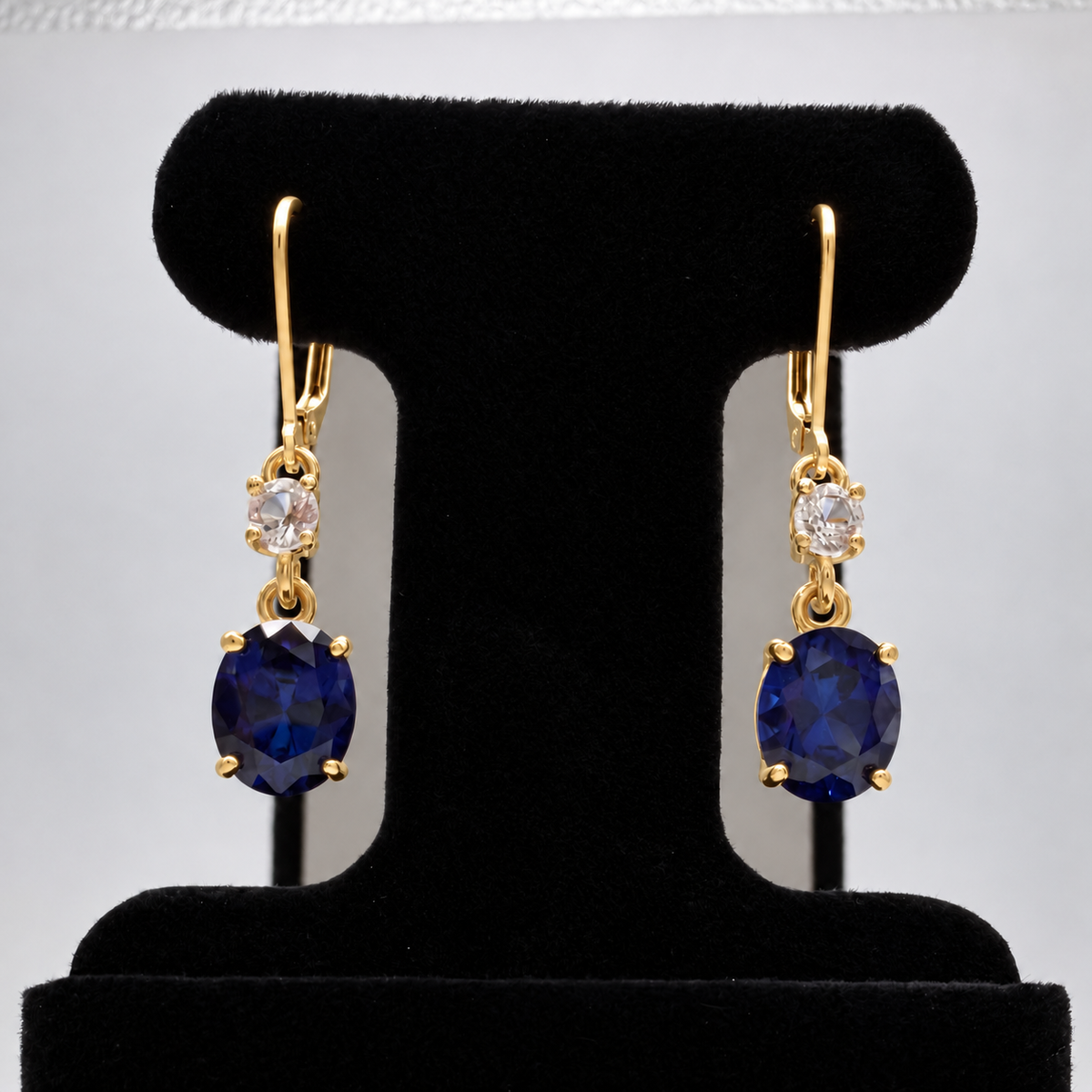 6.6 CTW Oval Cut Blue & White Sapphire Drop Earrings