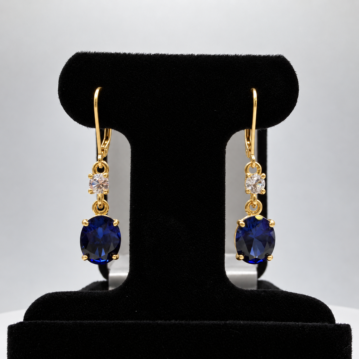 6.6 CTW Oval Cut Blue & White Sapphire Drop Earrings