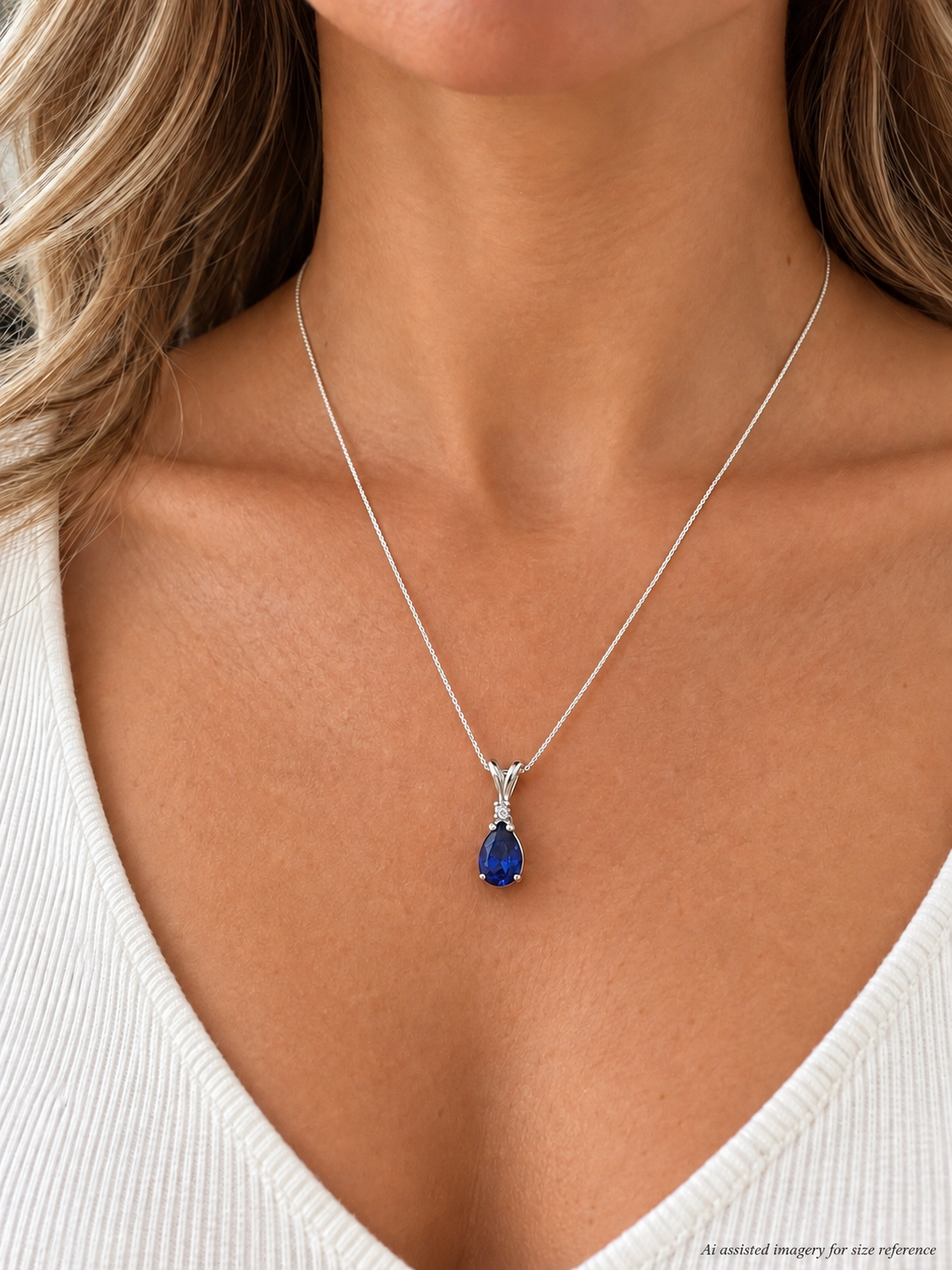 2.5ct Pear Cut Sapphire Necklace, White Sapphire Accent in Sterling Silver