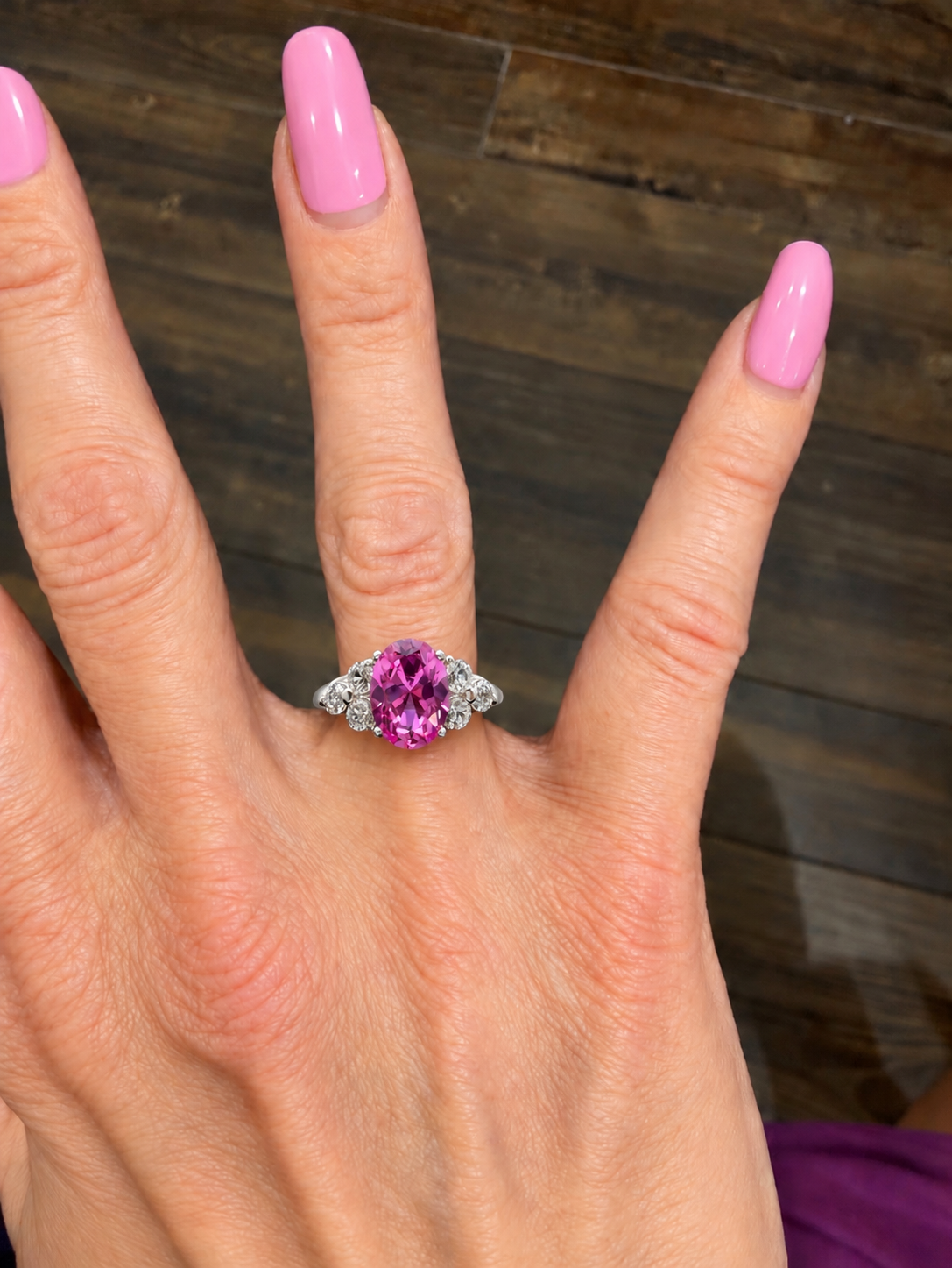 3.78ctw Oval Pink Sapphire & White Sapphire Floral Cluster Ring